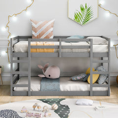 HAOYYE Twin Over Twin Bunk Bed with Ladder, Gray（OLD SKU：WF282787AAE） Sturdy Space-Saving Heavy Duty Modern Design Adults Dorm Room Easy Assembly Bedroom Furniture