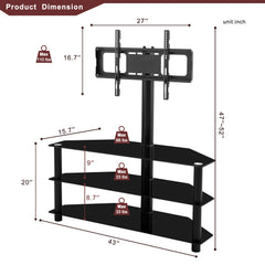 HAOYYE Black Adjustable TV Stand, Swivel Bracket, Tempered Glass Shelves, Space-Saving, Durable, Stylish, Modern Design for Living Room, Bedroom, or Office