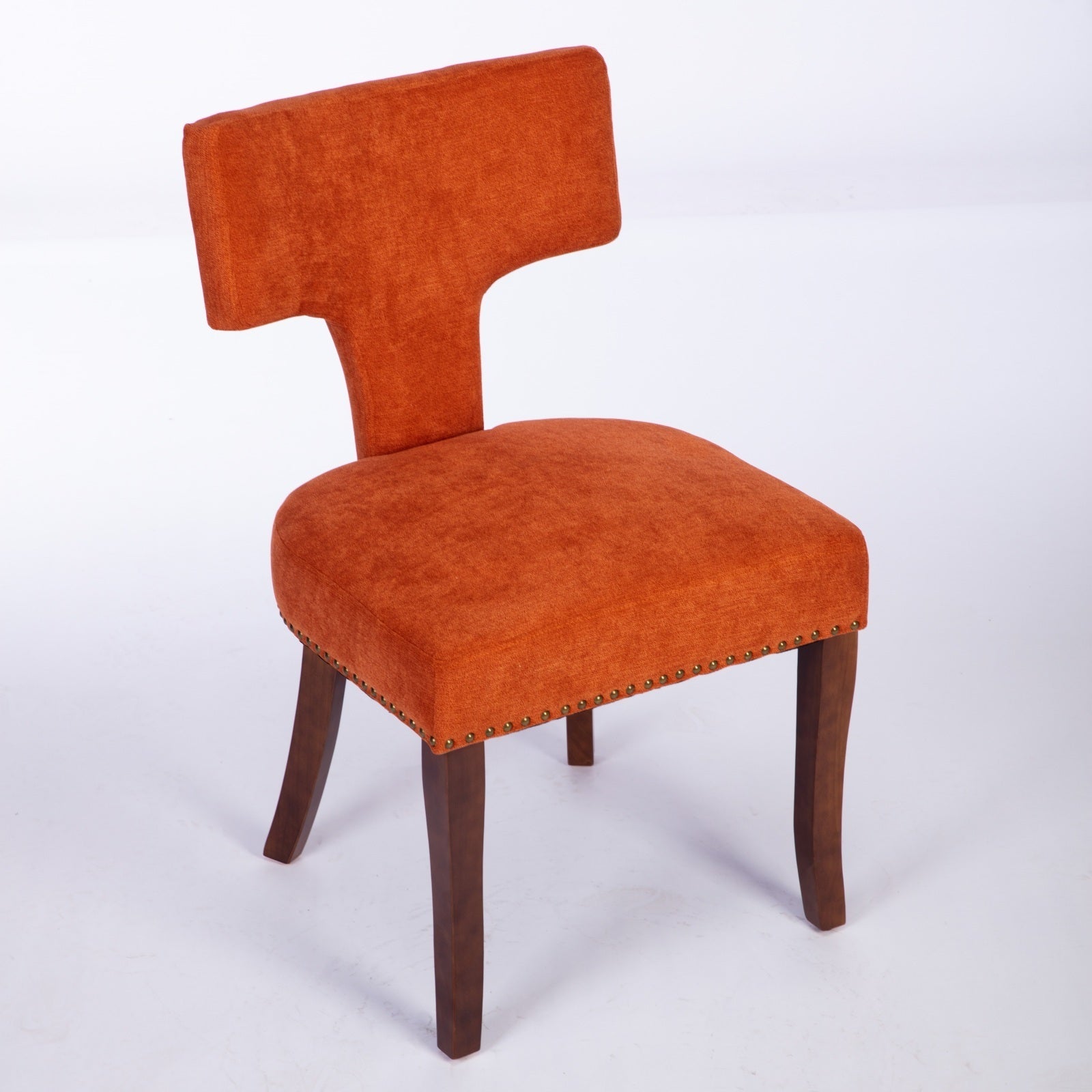 HAOYYE Mid Century Modern Dining Chairs Set of 2, Farmhouse Linen Fabric Upholstered Accent Chair Curved Backrest with Copper Nails around,Kitchen Chairs with Hardwood Frame, Orange Sturdy Space-Saving