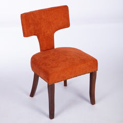 HAOYYE Mid Century Modern Dining Chairs Set of 2, Farmhouse Linen Fabric Upholstered Accent Chair Curved Backrest with Copper Nails around,Kitchen Chairs with Hardwood Frame, Orange Sturdy Space-Saving