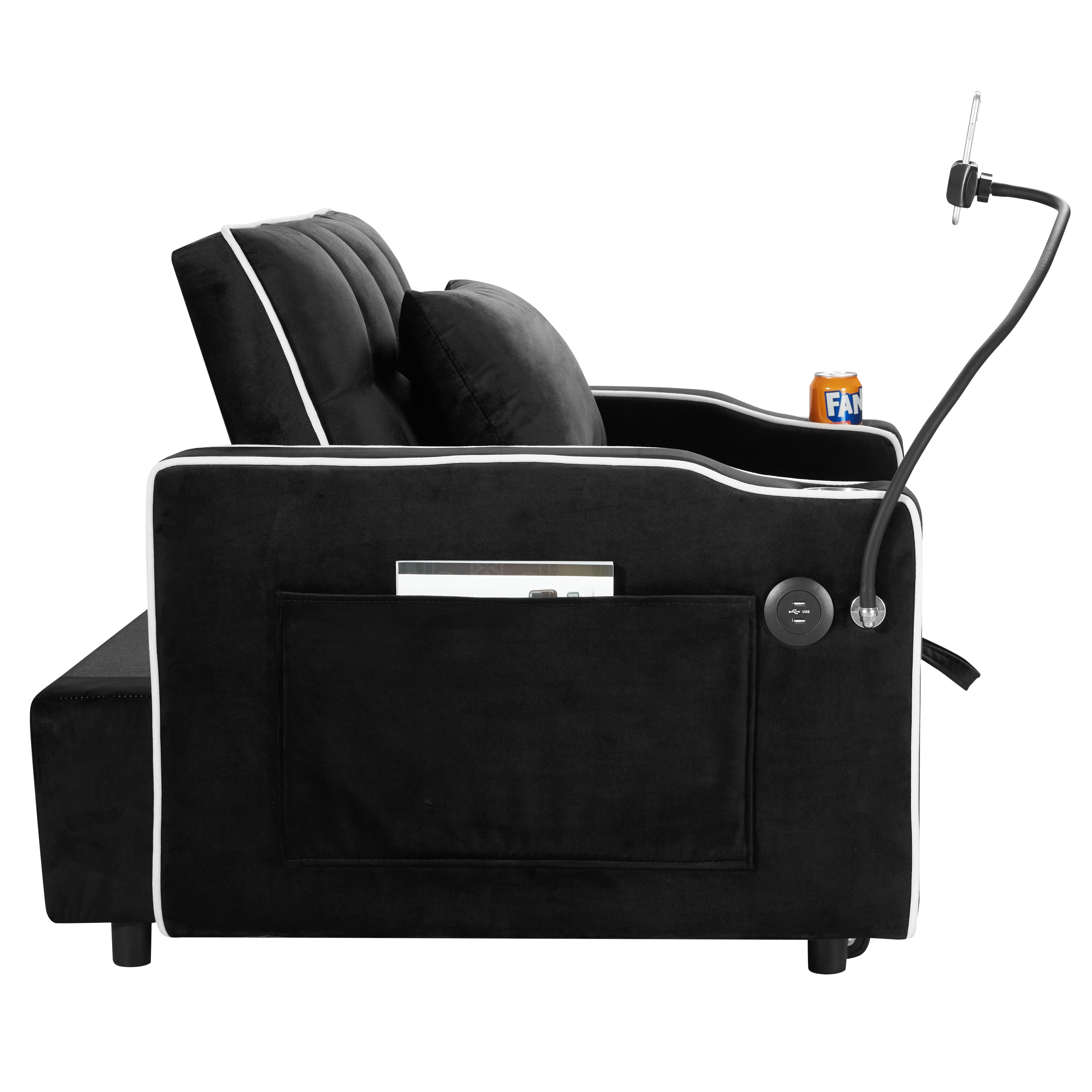 HAOYYE Convertible 3-in-1 Sleeper Chair Sofa Bed Adjustable Pull-Out Sleeper Chair Bed Folding Sofa Bed with Multiple Pockets for Living Room Bedroom Small Space, Black Sturdy Space-Saving Heavy Duty Modern Design