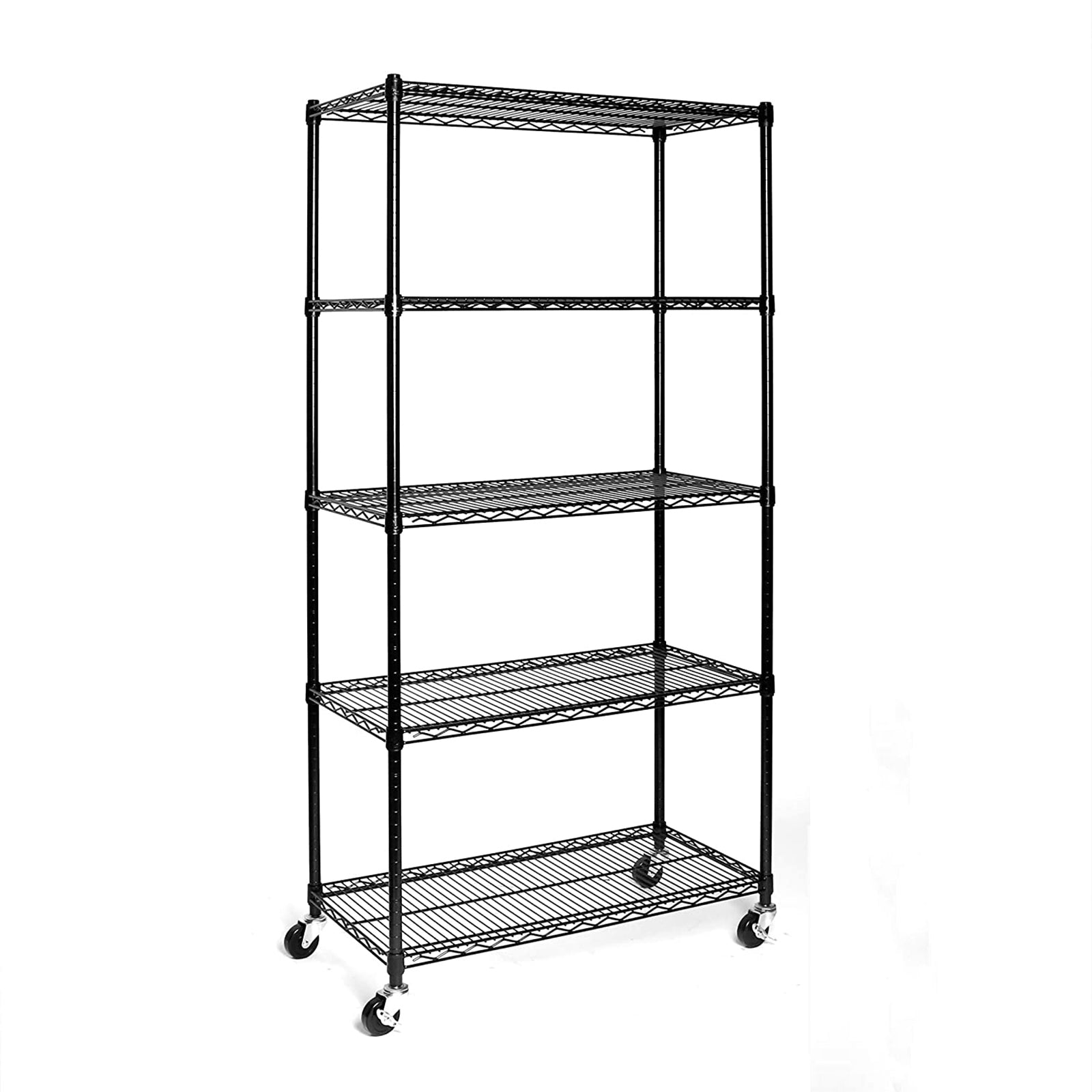 HAOYYE 5-Tier Heavy Duty Metal Storage Rack Adjustable Wire Shelving Unit with Wheels NSF-Certified Freestanding Steel Organizer Rolling Utility Shelf for Pantry Kitchen Garage Office Basement Laundry Room Black Space-Saving Design