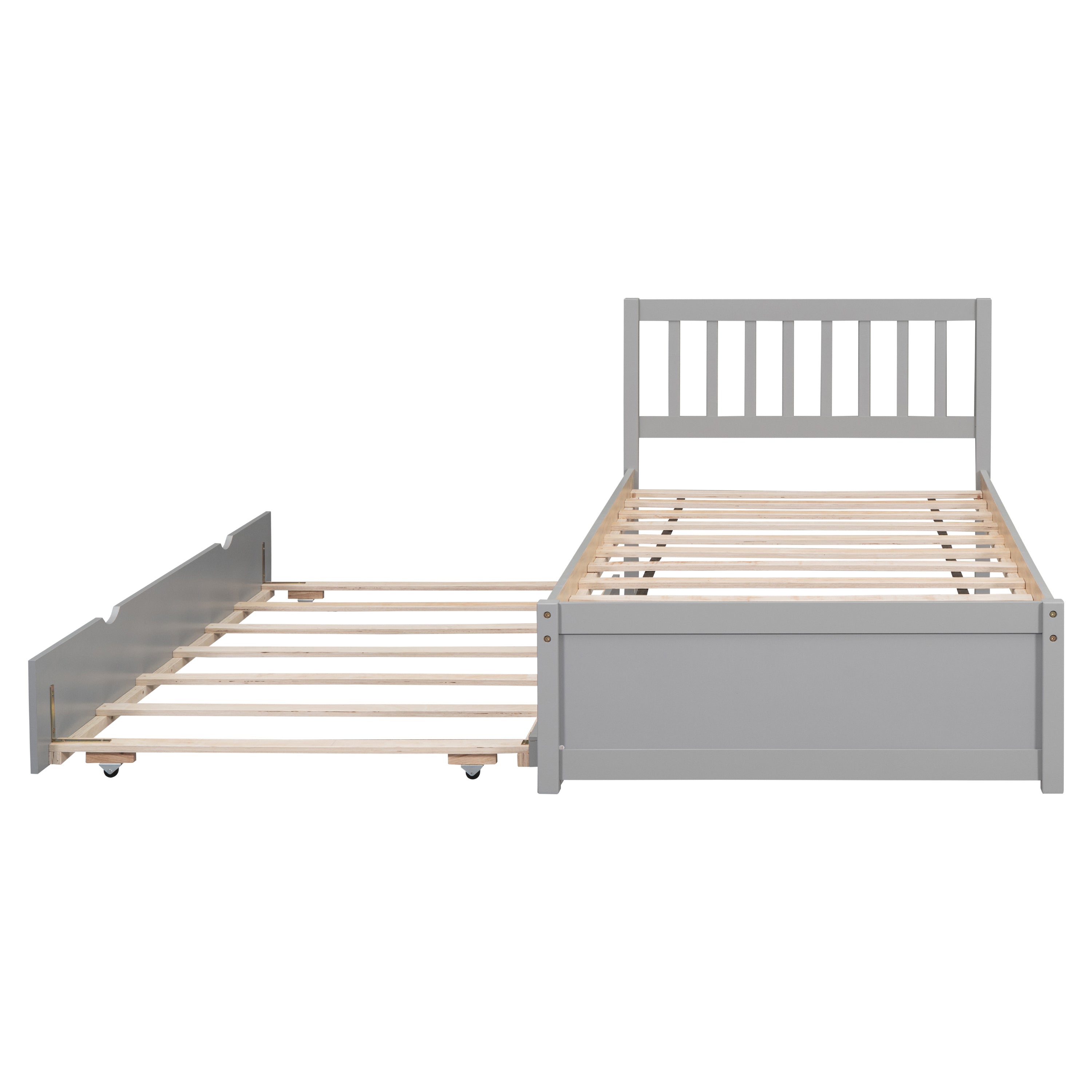 HAOYYE Modern Design Wooden Twin Size Platform Bed Frame with Trundle for Grey Color Sturdy Space-Saving Heavy Duty Easy Assembly Durable Stylish Home Furniture Versatile