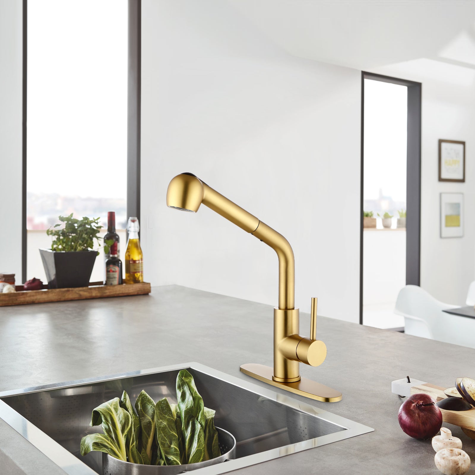 Haoyye Single-Handle Pull-Out Utility Sink Faucet, Stainless Steel High Arc Faucet with Dual Spray Function and 360° Swivel Spout, Easy DIY Installation, Spot-Resistant Finish, Modern Heavy Duty Design for Laundry Room, Kitchen, or Utility Sink