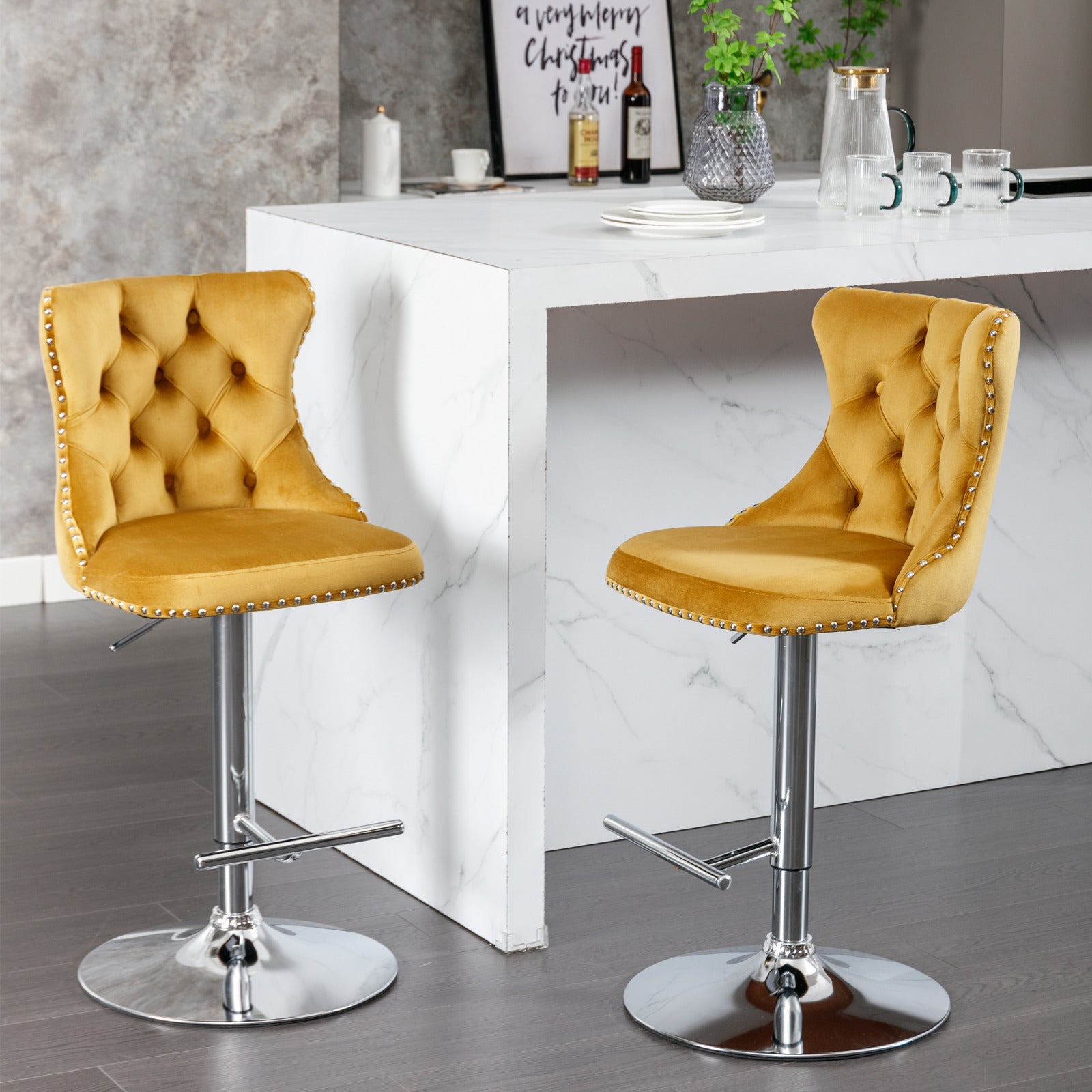 HAOYYE Swivel Velvet Barstools Adjusatble Seat Height from 25-33 Inch