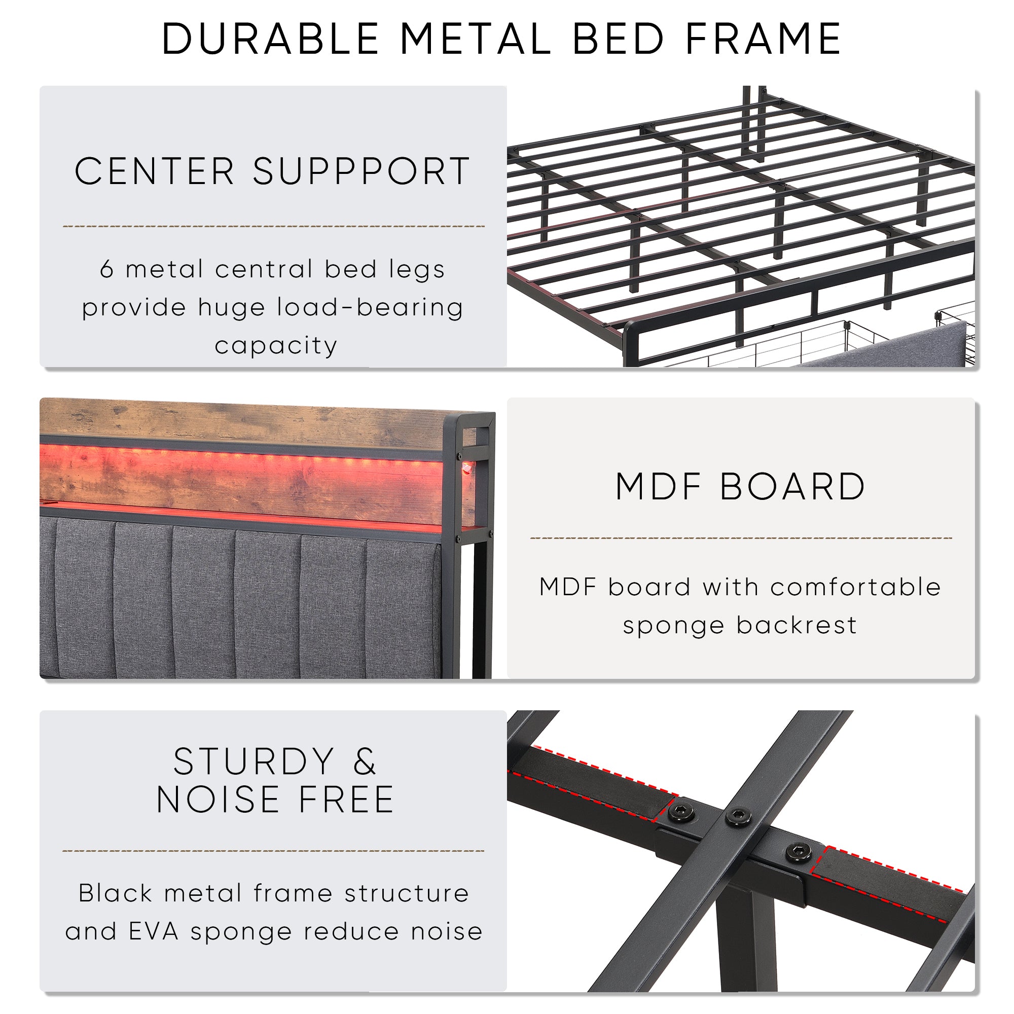 HAOYYE King Bed Frame with Storage Headboard, Drawers, LED Lighting, and Built-in Charging Station, Modern Upholstered Platform Design, Sturdy Space-Saving Grey Construction, No Box Spring Needed, Easy Assembly