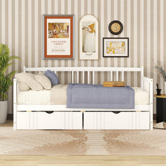 HAOYYE Twin Daybed with Two Drawers, White Wood Bed Frame, Sturdy Space-Saving Design, Heavy Duty Construction, Ideal for Bedroom, Dorm Room, Easy Assembly