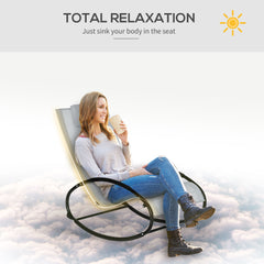 HAOYYE Grey Outdoor Rocking Chair with Breathable Mesh Fabric and Pillow Headrest, Powder-Coated Steel Frame for Water Resistance, Safety Rocker Stoppers, Rubber Floor Protectors, Comfortable Armrests, Perfect for Patio, Garden, and Lounge Seating