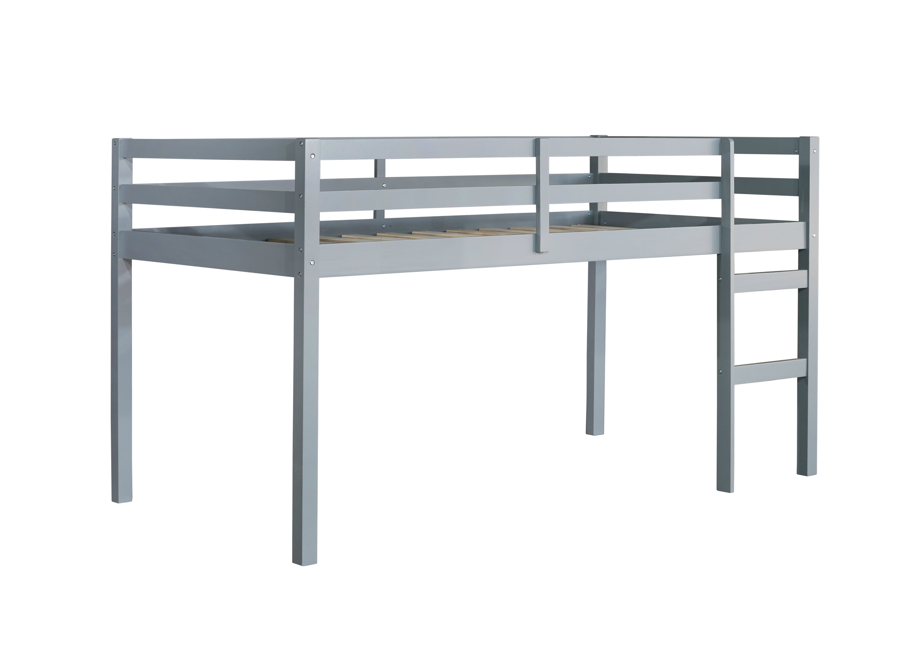 HAOYYE Solid Wooden, Rubber Wooden Twin Loft Bed with Ladder, Bed Platform of Strengthened Slats , Grey Sturdy Space-Saving Heavy Duty Modern Design Adults Dorm Room Easy Assembly Bedroom Furniture