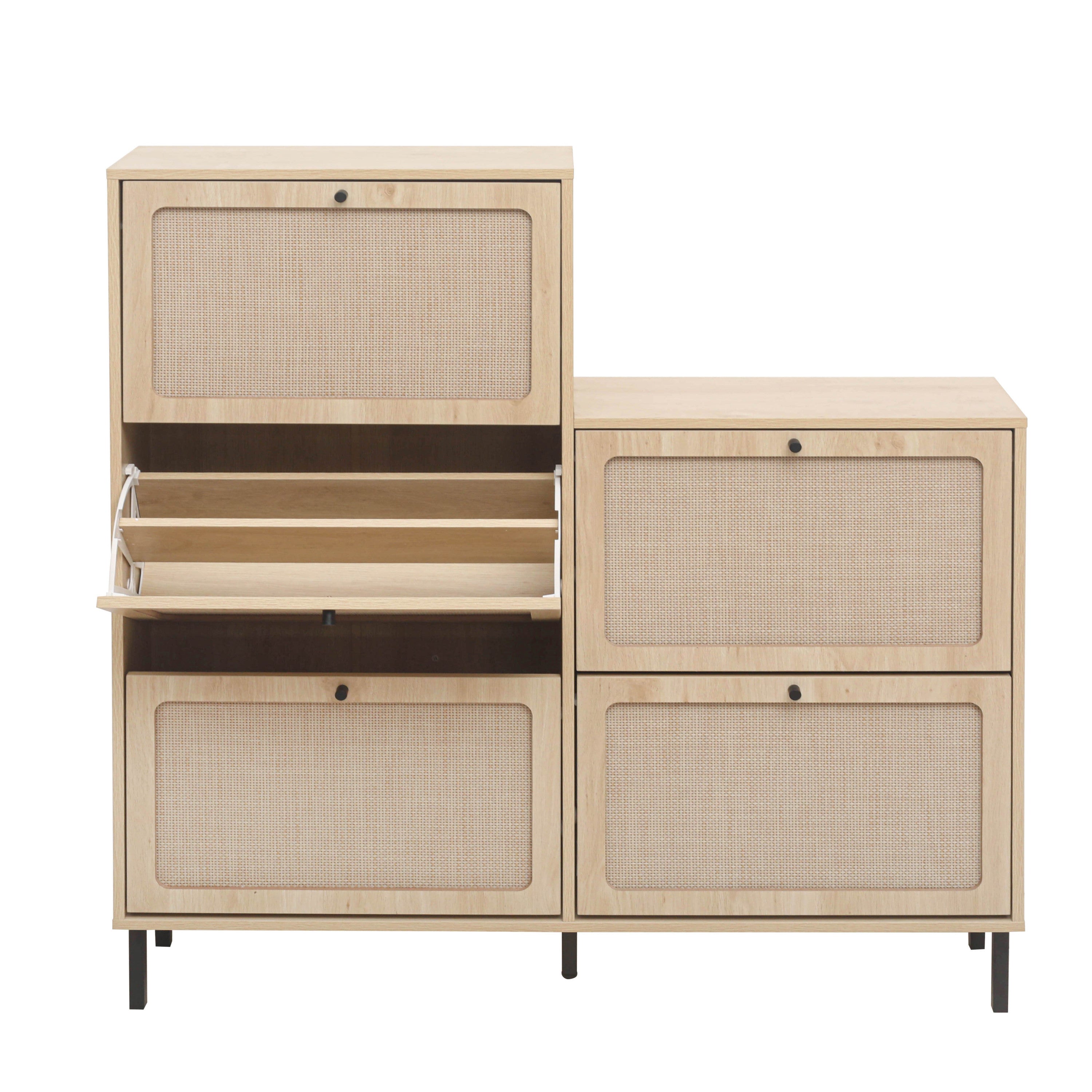 HAOYYE Rattan 5 Door Shoe Rack, Freestanding Modern Shoe Storage Cabinet, for Entryway Sturdy Space-Saving Heavy Duty Modern Design Easy Assembly Durable Stylish Home Furniture Versatile