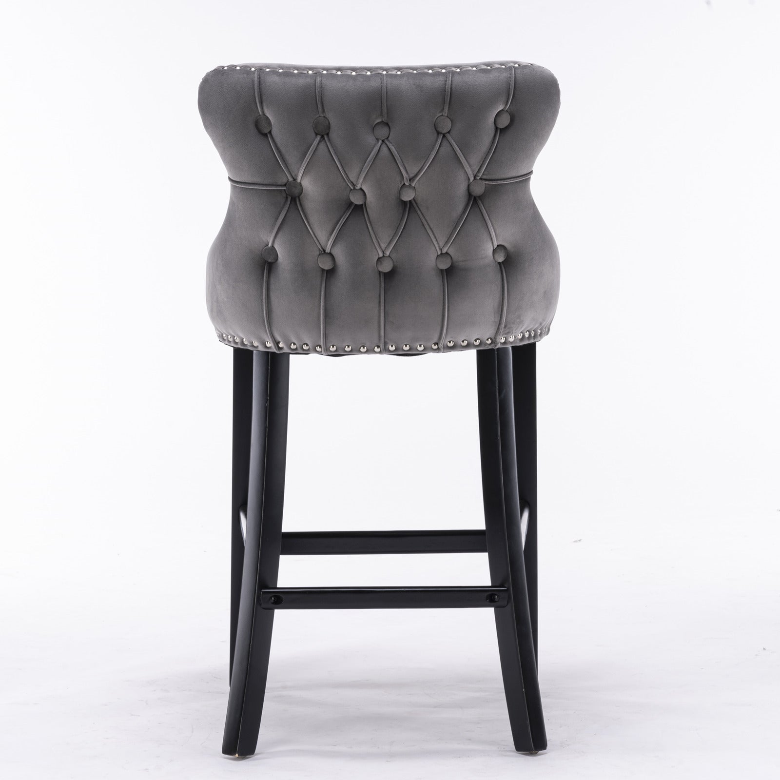 HAOYYE Contemporary Velvet Upholstered Wing-Back Barstools with Button Tufted Decoration and Wooden Legs, and Chrome Nailhead Trim, Leisure Style Bar Chairs,Bar stools, Set of 2 (Gray),SW1824GY