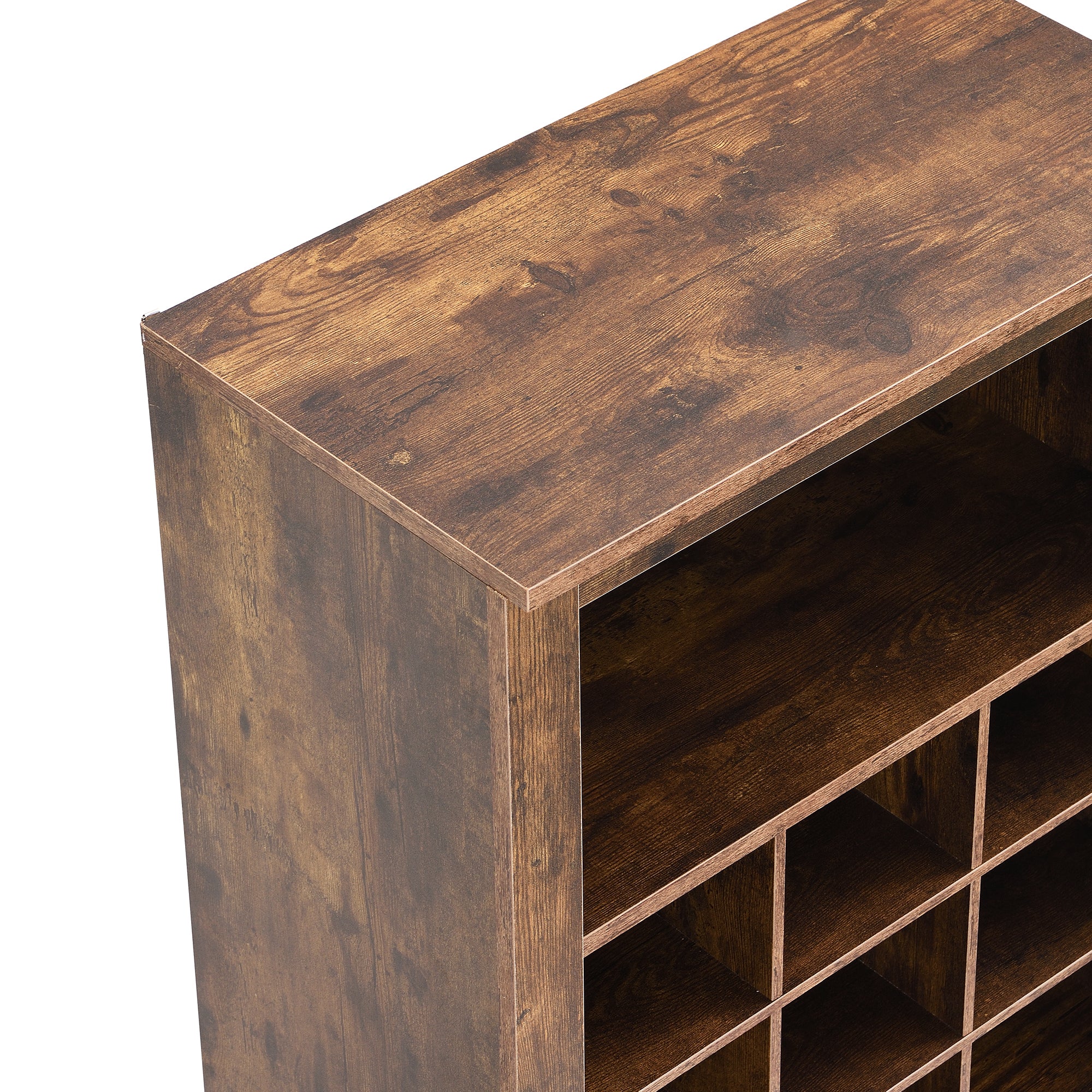HAOYYE ON-TREND Stylish Design 30 Shoe Cubby Console, Contemporary Shoe Cabinet with Multiple Storage Capacity, Free Standing Tall Cabinet with Versatile Use for Hallway, Bedroom, Rustic Brown Sturdy