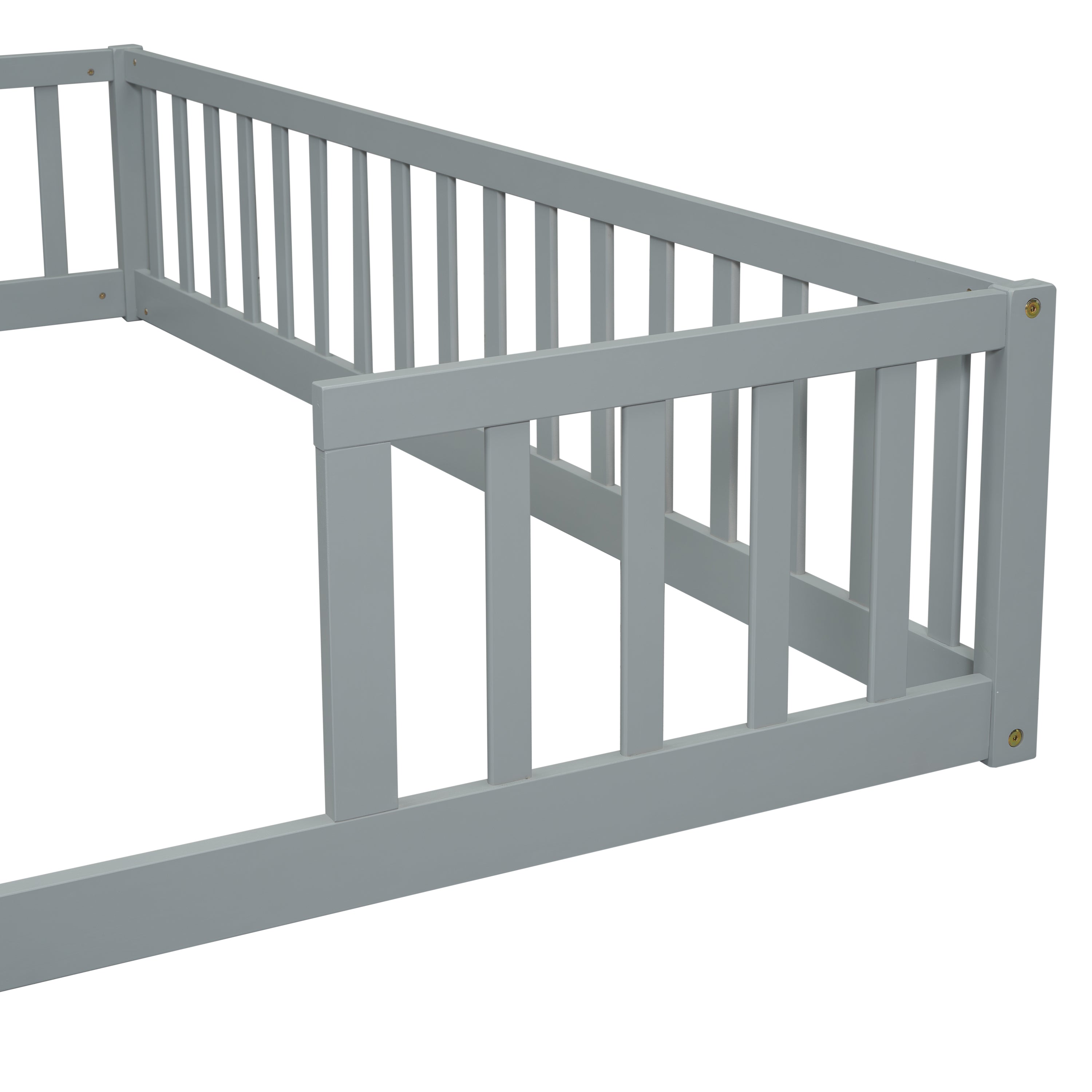 HAOYYE Double Twin Floor Bed with Fence, Guardrails, without door, Grey Sturdy Space-Saving Heavy Duty Modern Design Easy Assembly Durable Stylish Home Furniture Versatile