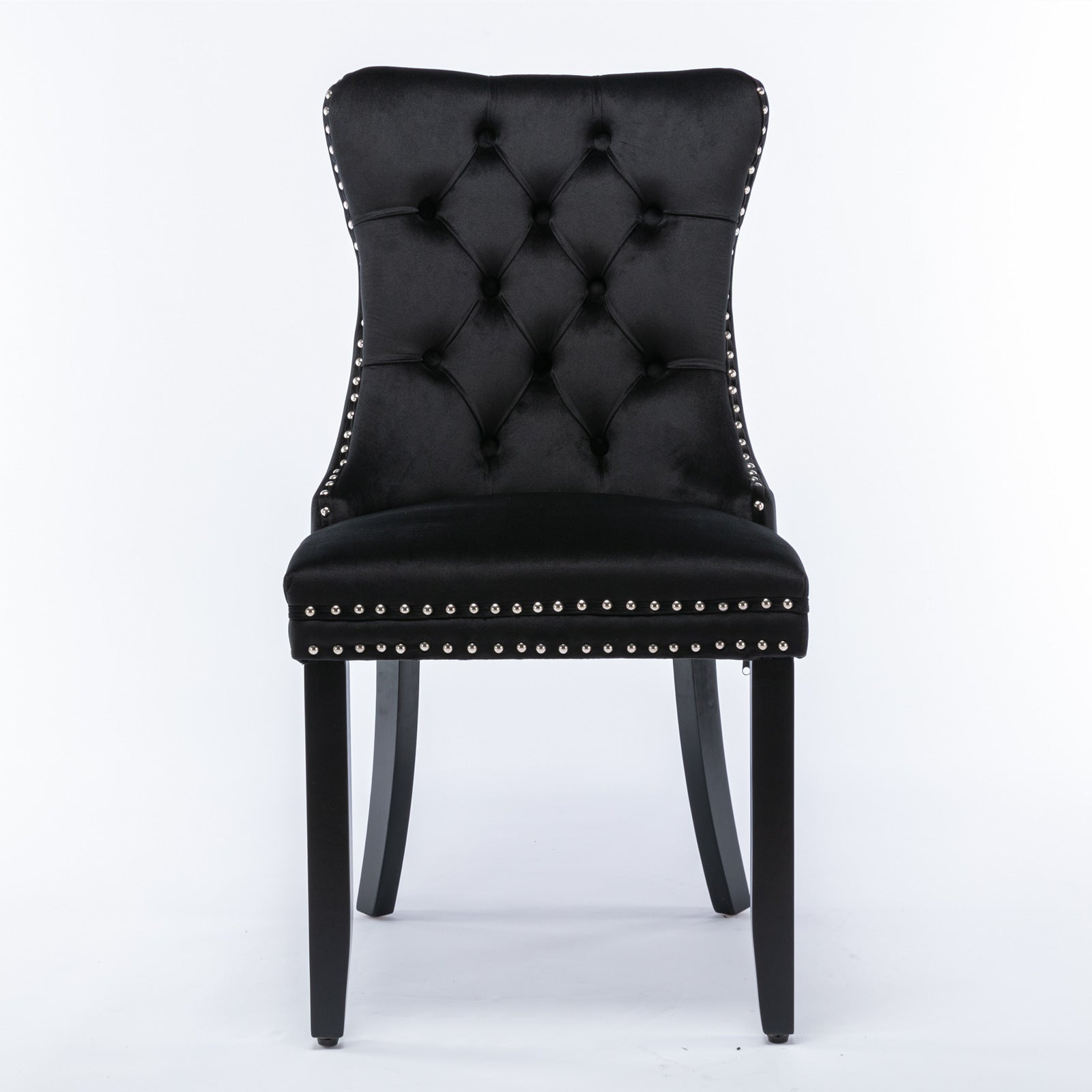 HAOYYE High-end Tufted Solid Wood Contemporary Velvet Upholstered Dining Chair with Wood Legs Nailhead Trim 2-Pcs Set, Black, SW2001BK Sturdy Space-Saving Heavy Duty Modern Design