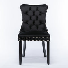HAOYYE High-end Tufted Solid Wood Contemporary Velvet Upholstered Dining Chair with Wood Legs Nailhead Trim 2-Pcs Set, Black, SW2001BK Sturdy Space-Saving Heavy Duty Modern Design