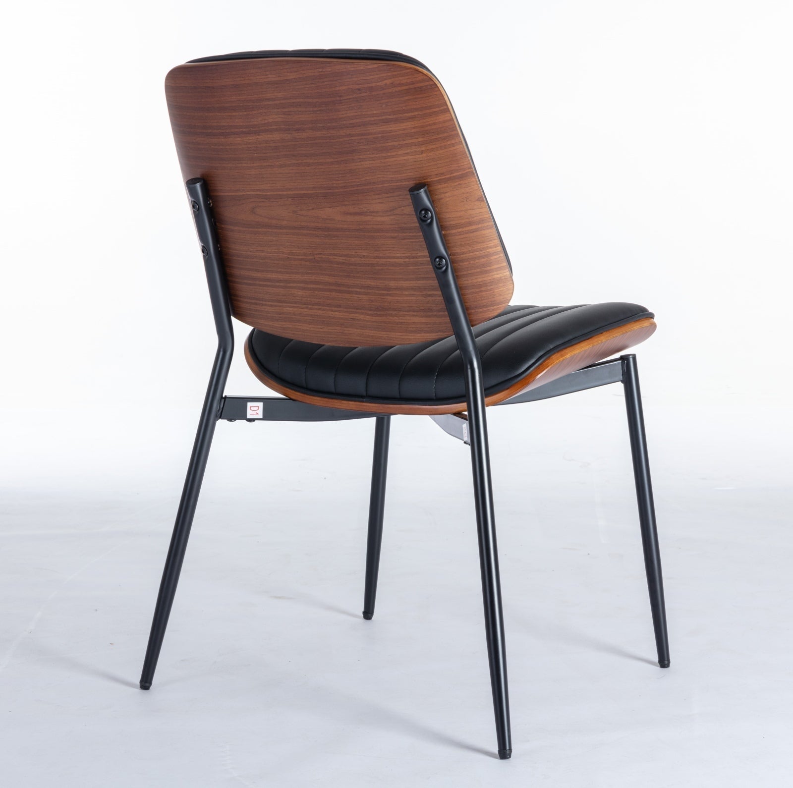 HAOYYE Dining Chairs Set of 2 Mid Century Modern Retro Faux Leather Chair with Walnut Bentwood Back Upholstered Seat Metal Legs Adjustable Foot for Kitchen Dining Room Chairs(Black PU) Sturdy