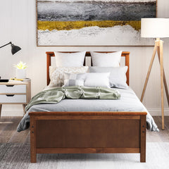 HAOYYE Twin Size Wood Platform Bed with Headboard,Footboard and Wood Slat Support, Walnut Sturdy Space-Saving Heavy Duty Modern Design Easy Assembly Durable Stylish Home Furniture Versatile
