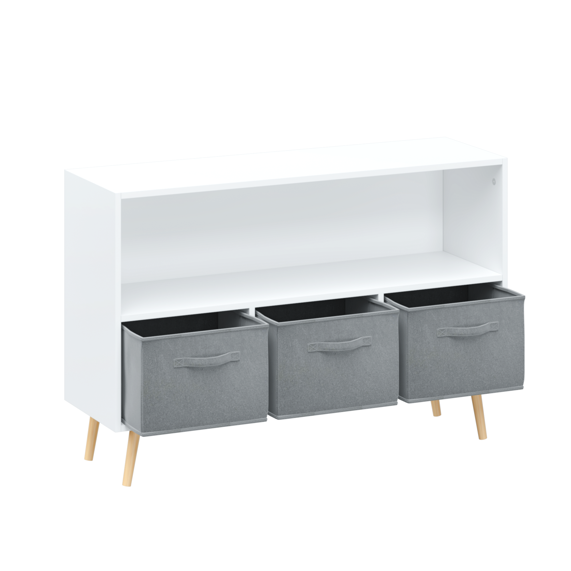 HAOYYE Bookcase with Collapsible Fabric Drawers, Book Display and Toy Storage Cabinet Organizer, White/Gray, Sturdy Space-Saving Design, Heavy Duty Construction, Easy Assembly, Durable and Stylish Home Furniture