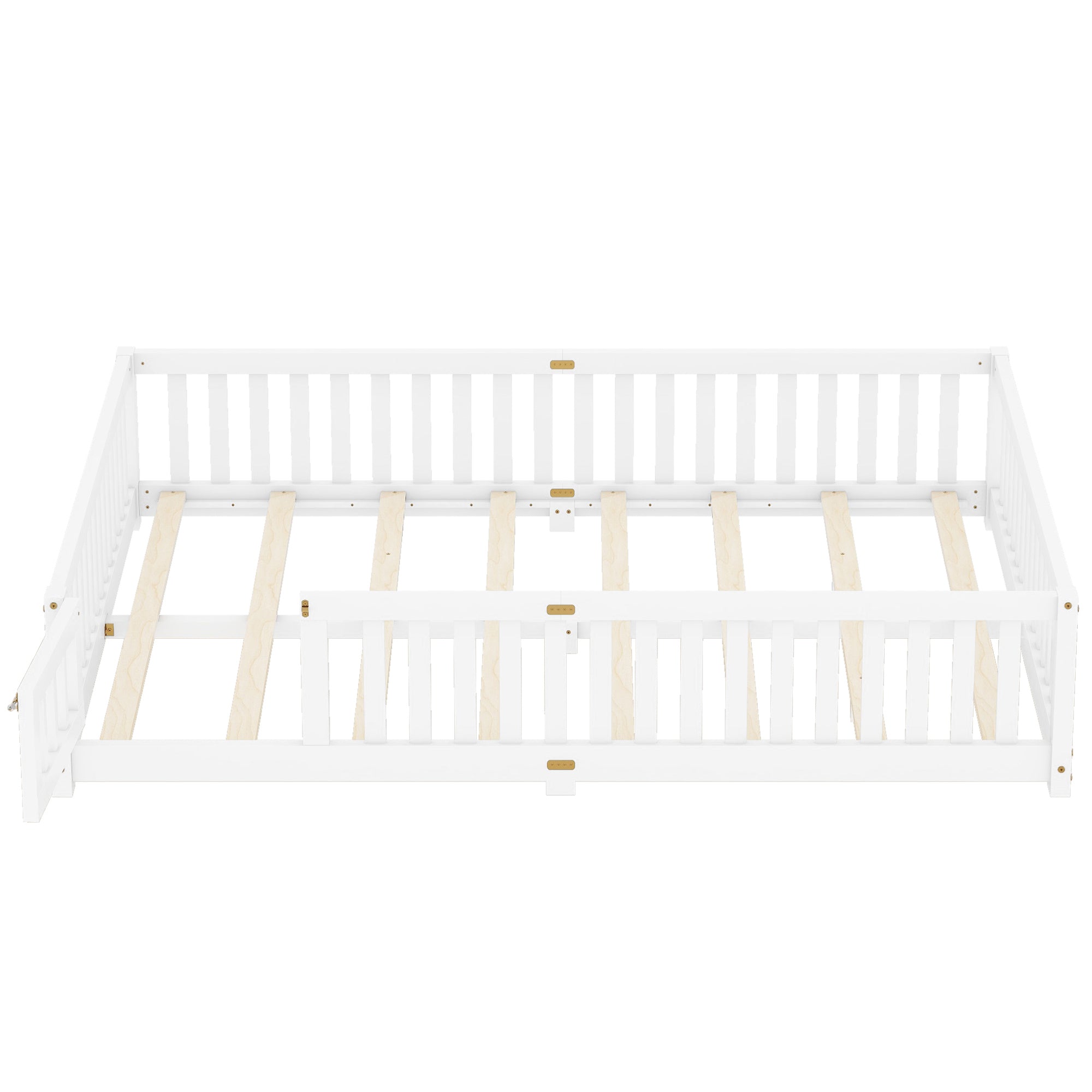 HAOYYE Queen Size Bed Floor Bed with Safety Guardrails and Door for , White(Expect Arrival Date 2024.7.26), Old SKU W158090696 Sturdy Space-Saving Heavy Duty Modern Design Adults Dorm Room Easy Assembly
