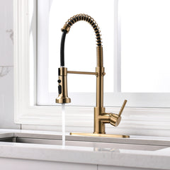 HAOYYE Commercial Brushed Nickel Kitchen Faucet with Pull Down Sprayer, Single Handle Single Lever Kitchen Sink Faucet with Deck Plate Sturdy Space-Saving Heavy Duty Modern Design Adults Dorm Room