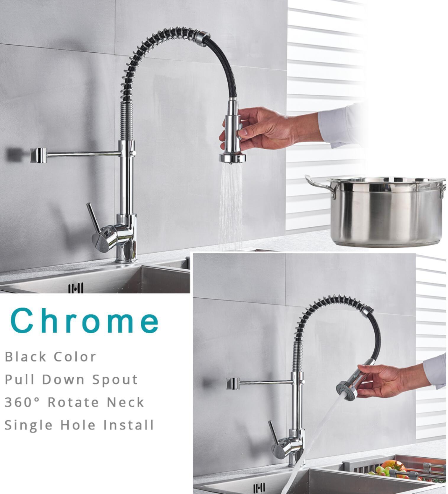 Haoyye Single Handle Kitchen Faucet with Pull Down Sprayer, Chrome Finish High Arc Sink Faucet with 360° Swivel Spout, Dual Function Stream and Spray Modes, Spring Design, Heavy Duty Metal Construction, Easy to Install for Home or Apartment Kitchen