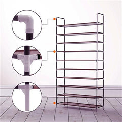 HAOYYE 10-Tier Non-Woven Fabric Shoe Rack, Simple Assembly, Durable and Space-Saving Organizer, Stylish Home Storage Solution
