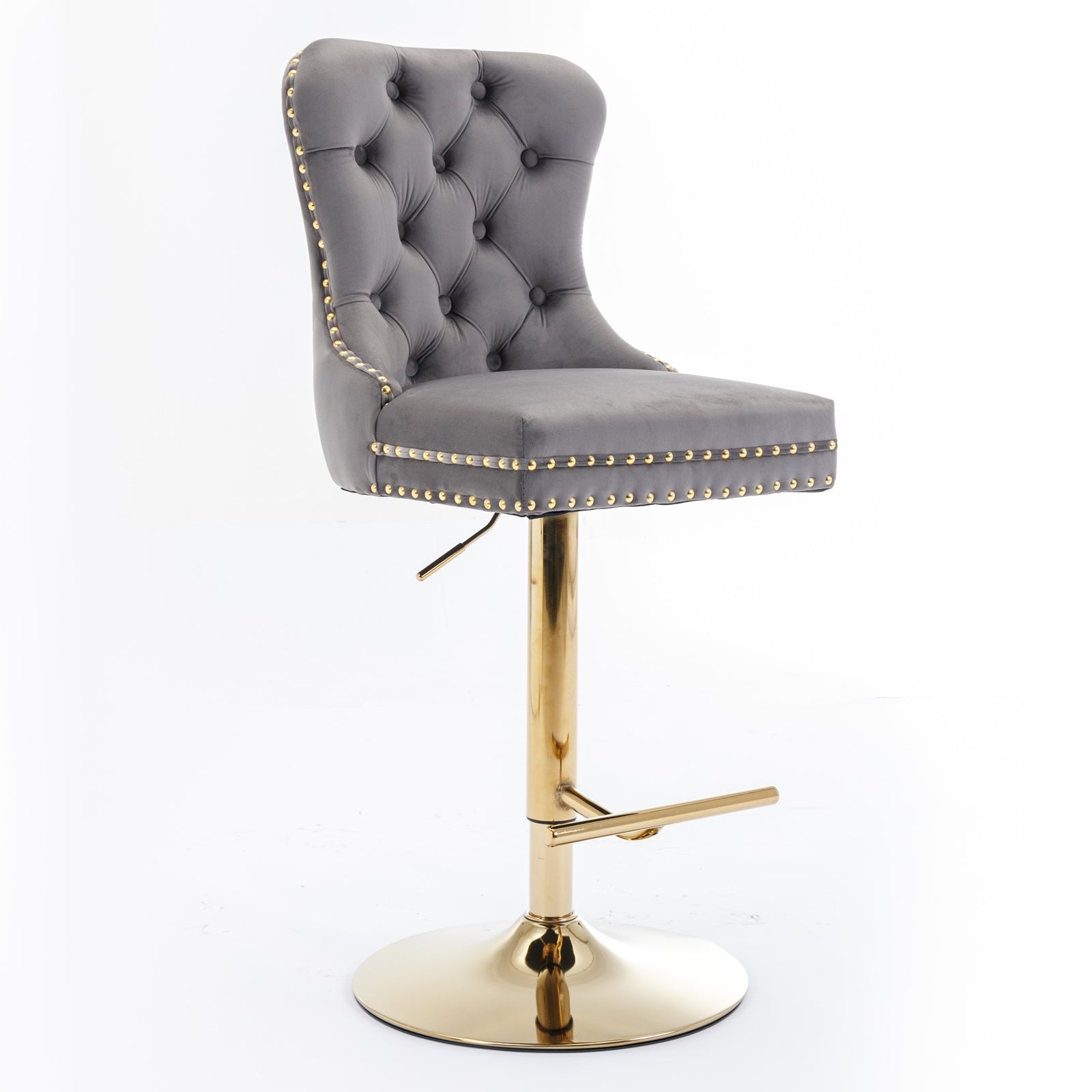 HAOYYE Thick Golden Swivel Velvet Barstools Adjusatble Seat Height from 25-33 Inch, Modern Upholstered Bar Stools with Backs Comfortable Tufted for Home Pub and Kitchen Island (Gray,Set of 2)
