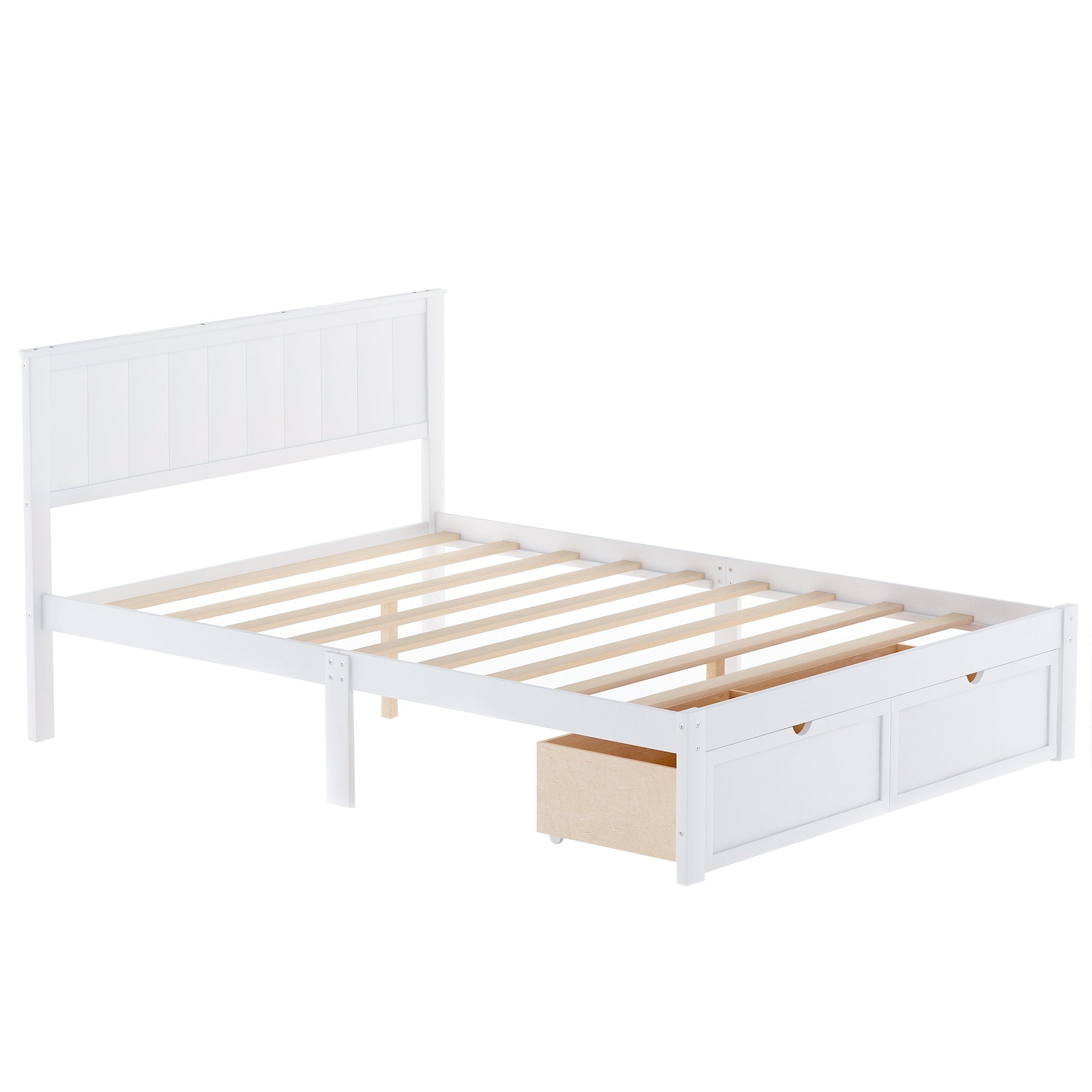 HAOYYE Full Size Platform Bed with Under-bed Drawers, White, Sturdy Space-Saving Design, Heavy Duty Construction, Easy Assembly, Durable and Stylish Home Furniture, Versatile for Bedroom Use