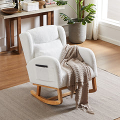 HAOYYE 27.2"W Modern Accent High Backrest Living Room Lounge Arm Rocking Chair, Two Side Pocket Sturdy Space-Saving Heavy Duty Modern Design Adults Dorm Room Easy Assembly Bedroom Furniture