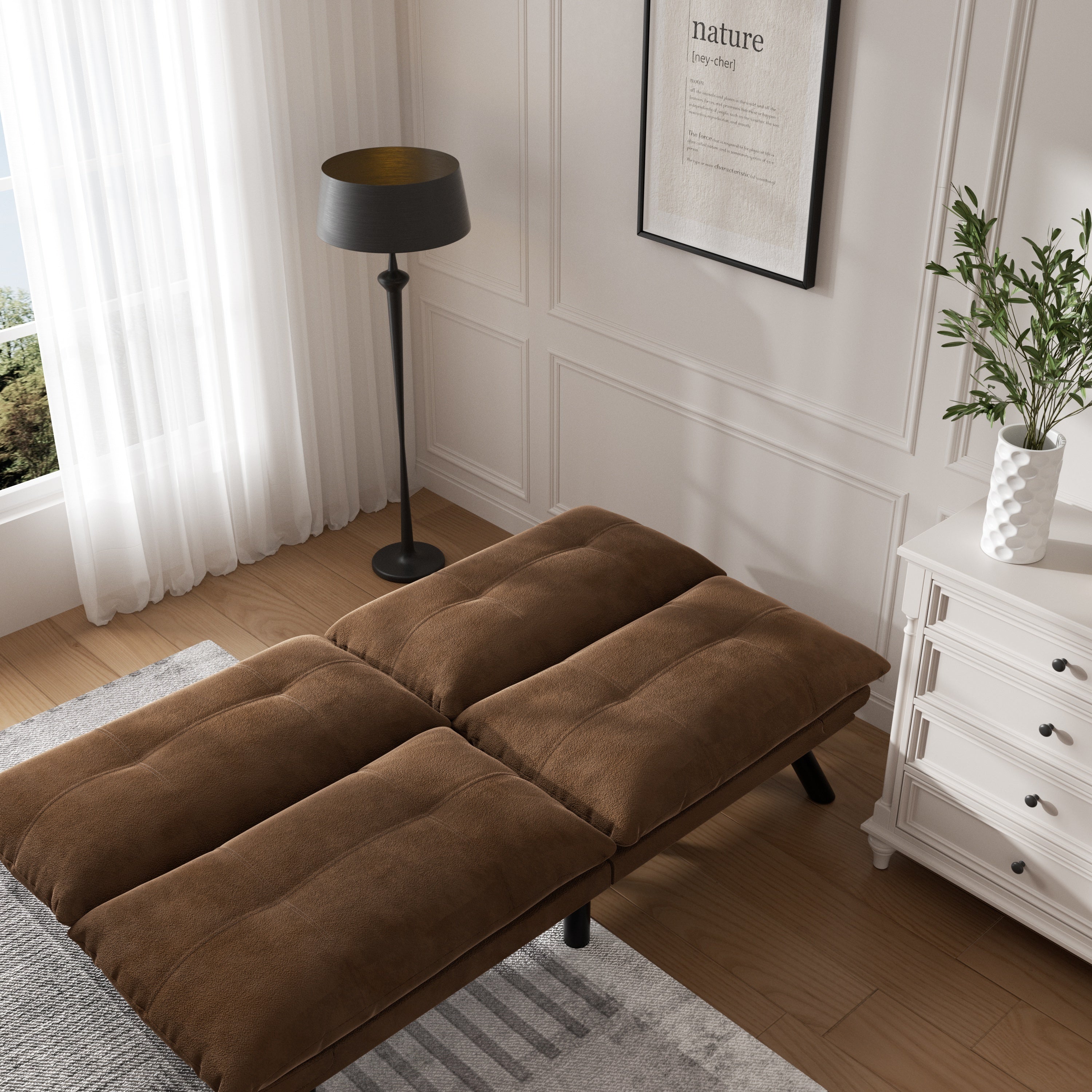 HAOYYE Leather Feel Brown Convertible Folding Sofa Bed, Sturdy Space-Saving Heavy Duty Modern Design for Adults Dorm Room Easy Assembly Bedroom Furniture