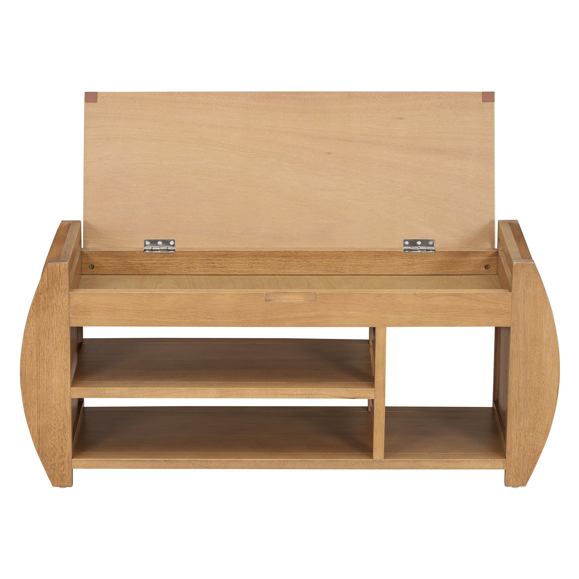 HAOYYE Retro Multifunctional Storage Bench with Cushion and Curved Side Panel for Entrance and Living Room (Natural) Sturdy Space-Saving Heavy Duty Modern Design Easy Assembly Durable Stylish Versatile