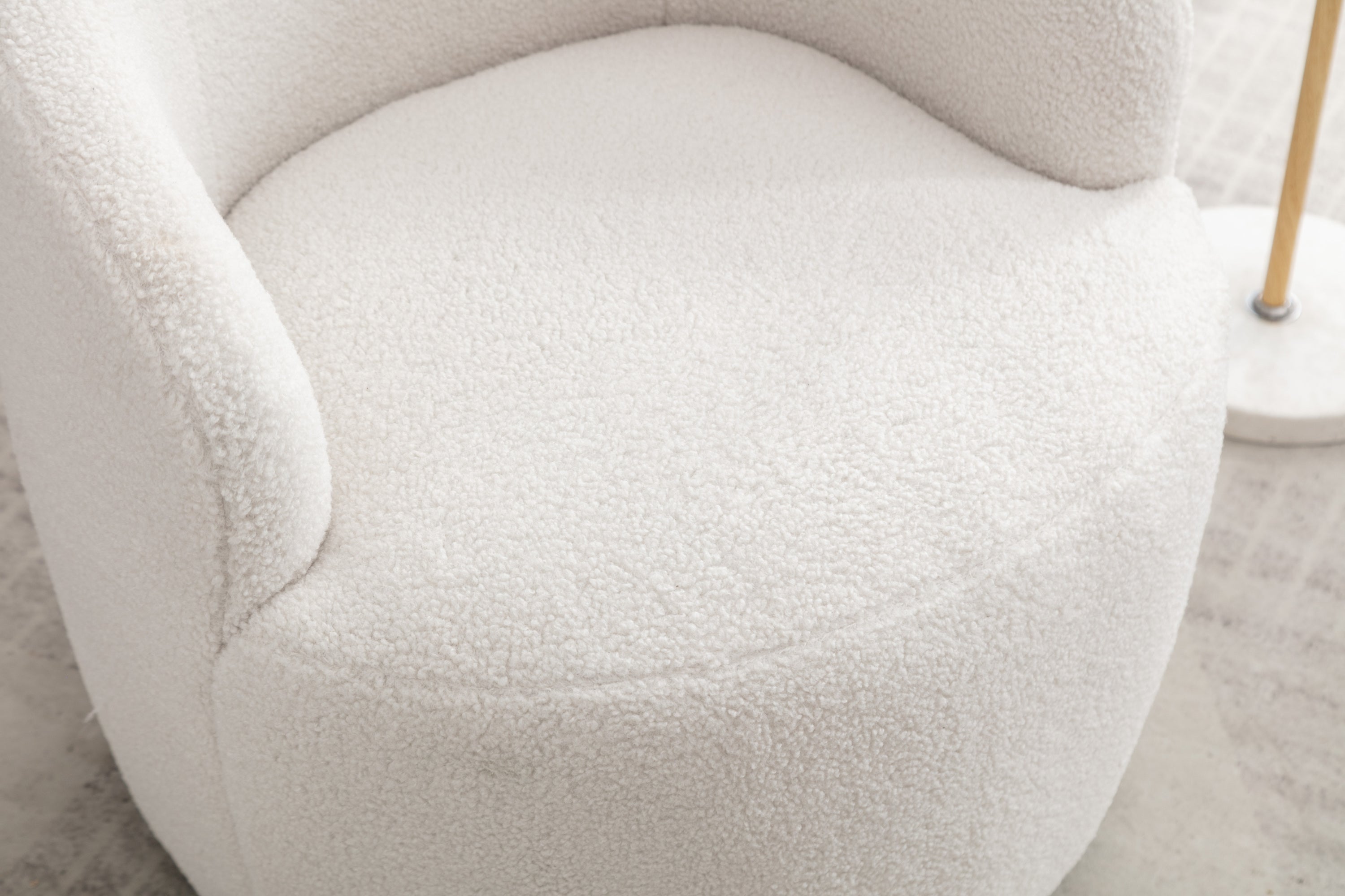 HAOYYE Teddy Fabric Swivel Accent Armchair Barrel Chair With Black Powder Coating Metal Ring,Ivory White Sturdy Space-Saving Heavy Duty Modern Design Easy Assembly Durable Stylish Home Furniture Versatile