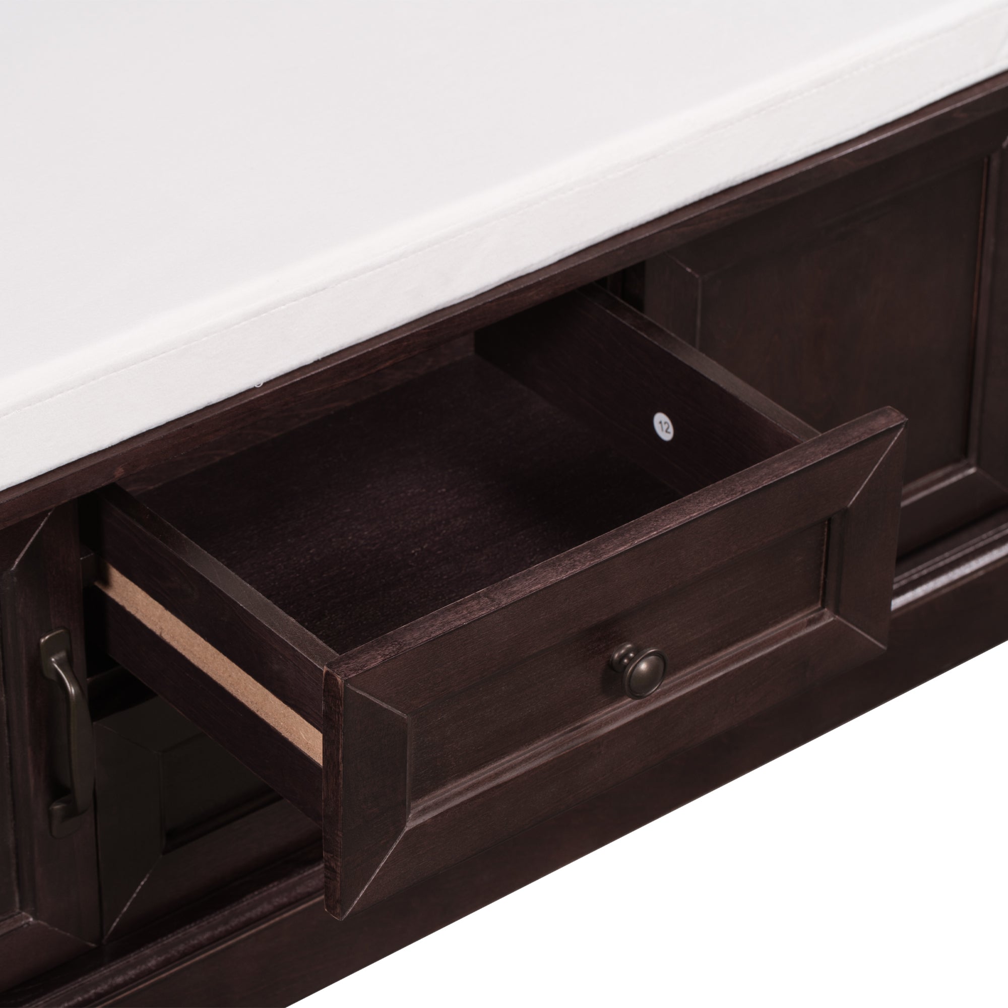 HAOYYE Storage Bench with 2 Drawers and Cabinets, Shoe Bench with Removable Cushion for Living Room, Entryway, Sturdy Space-Saving Heavy Duty Construction, Espresso Finish, Modern Design for Adults and Dorm Rooms