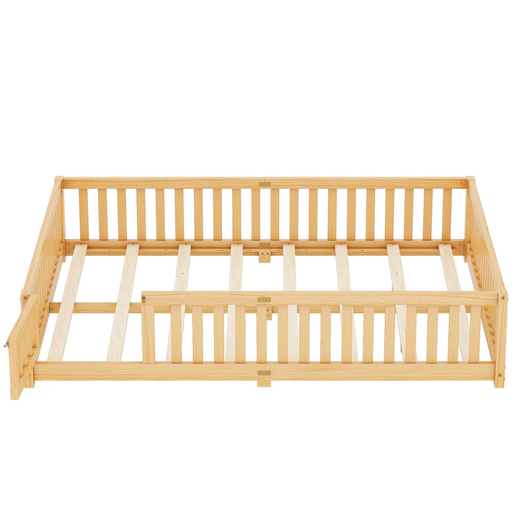 HAOYYE Queen Size Bed Floor Bed with Safety Guardrails and Door for , Natural(Expect Arrival Date 2024.7.26), Old SKU W158090701 Sturdy Space-Saving Heavy Duty Modern Design Adults Dorm Room