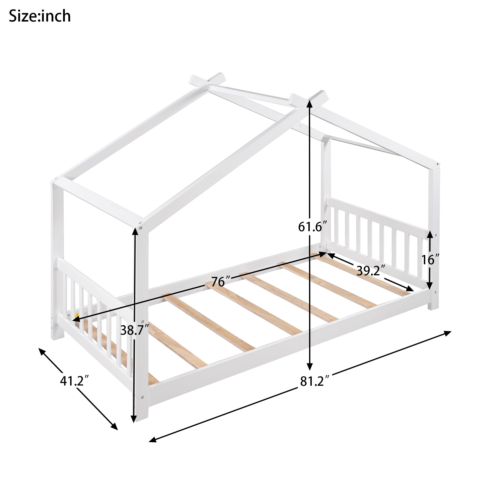 HAOYYE Twin Size House Platform Bed with Headboard and Footboard,Roof Design,White Sturdy Space-Saving Heavy Duty Modern Design Adults Dorm Room Easy Assembly Bedroom Furniture