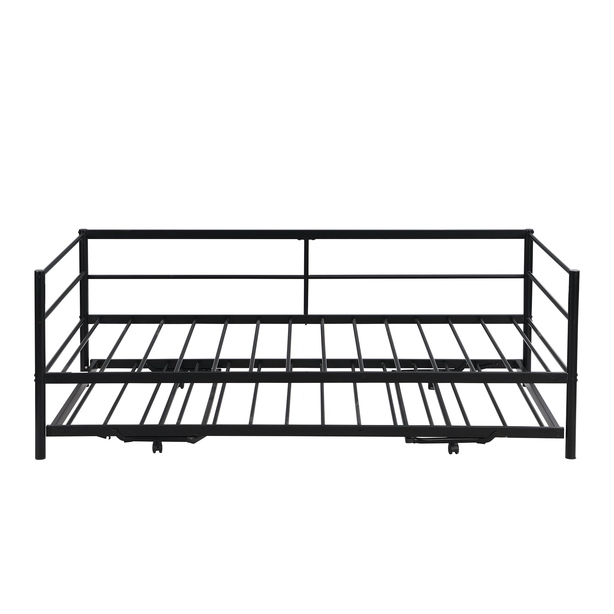 HAOYYE Twin Size Metal Daybed with Adjustable Trundle, Pop Up Trundle, Black Sturdy Space-Saving Heavy Duty Modern Design Adults Dorm Room Easy Assembly Bedroom Furniture