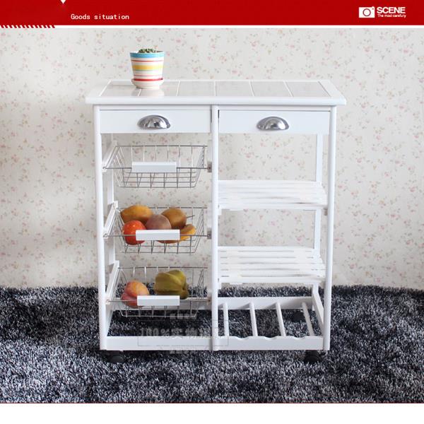 HAOYYE Rolling Kitchen Island Cart with Drawers, Baskets & Shelves, White Wooden Serving Cart with Stainless Steel Handles, Mobile Kitchen Storage Organizer for Dining Room, Durable Modern Kitchen Trolley with Wine Rack, Easy-Access Storage Space