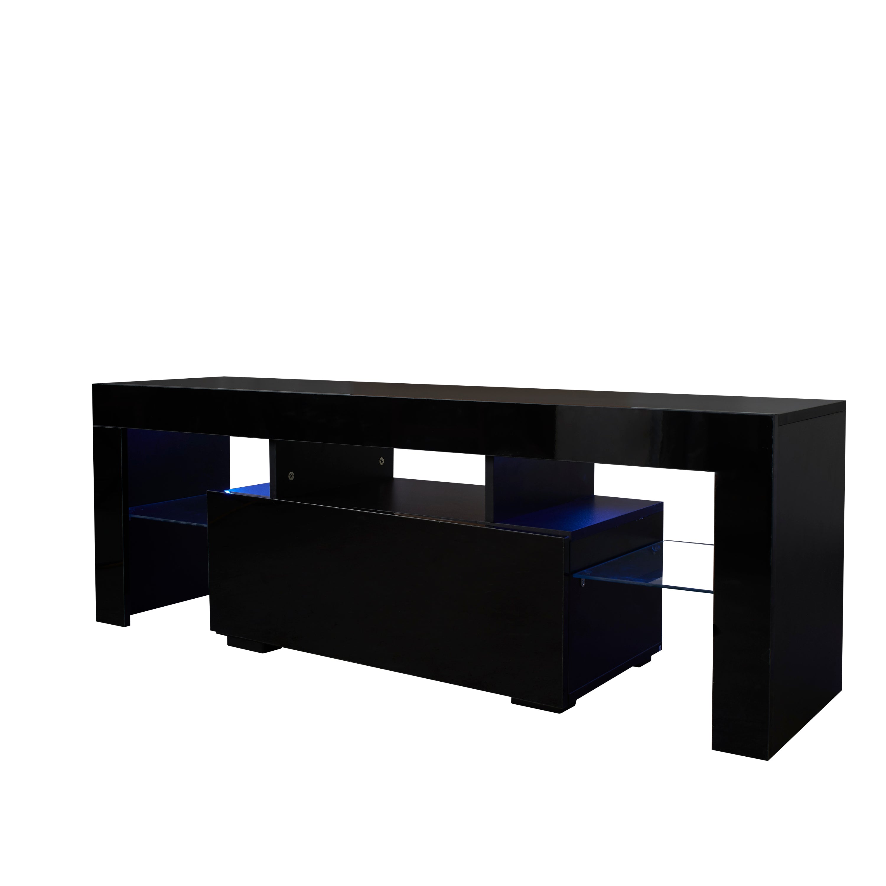 HAOYYE Black TV Stand with LED RGB Lights,Flat Screen TV Cabinet, Gaming Consoles - in Lounge Room, Living Room and Bedroom(Black) Sturdy Space-Saving Heavy Duty Modern Design Easy Assembly Durable Stylish
