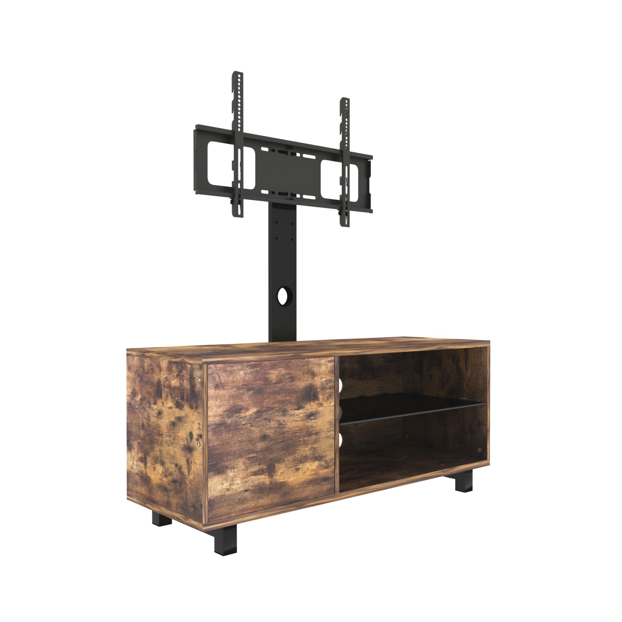 HAOYYE Rustic Brown TV Console with push-to-open Storage Cabinet for TV up to 65in Wood &glass TV Stand for Living Room Bedroom Sturdy Space-Saving Heavy Duty Modern Design Adults Dorm Room