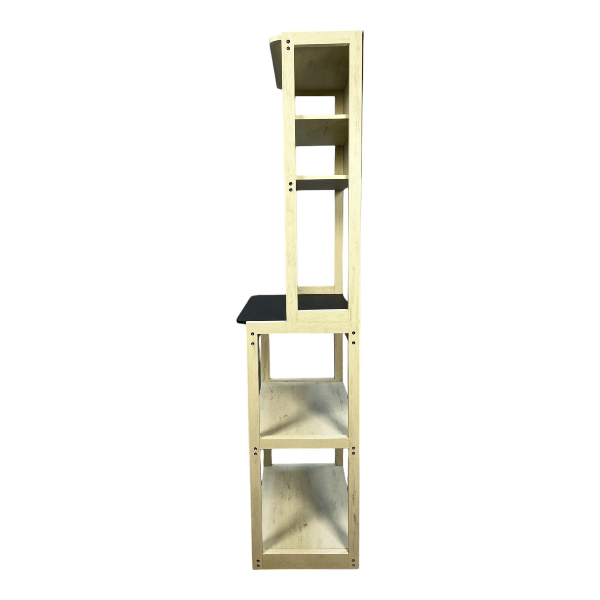 HAOYYE 5-Tier Bakers Rack for Kitchen, White and Black Coffee Bar with Storage, Microwave Stand with Shelves, Sturdy Space-Saving Heavy Duty Modern Design, Easy Assembly