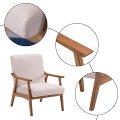 HAOYYE Solid Wood Retro Single Sofa Chair With Comfortable Backrest, Simple Elegant Design, Durable Frame, Beige Upholstery, Stylish Living Room Accent Chair, Perfect For Home And Office Seating