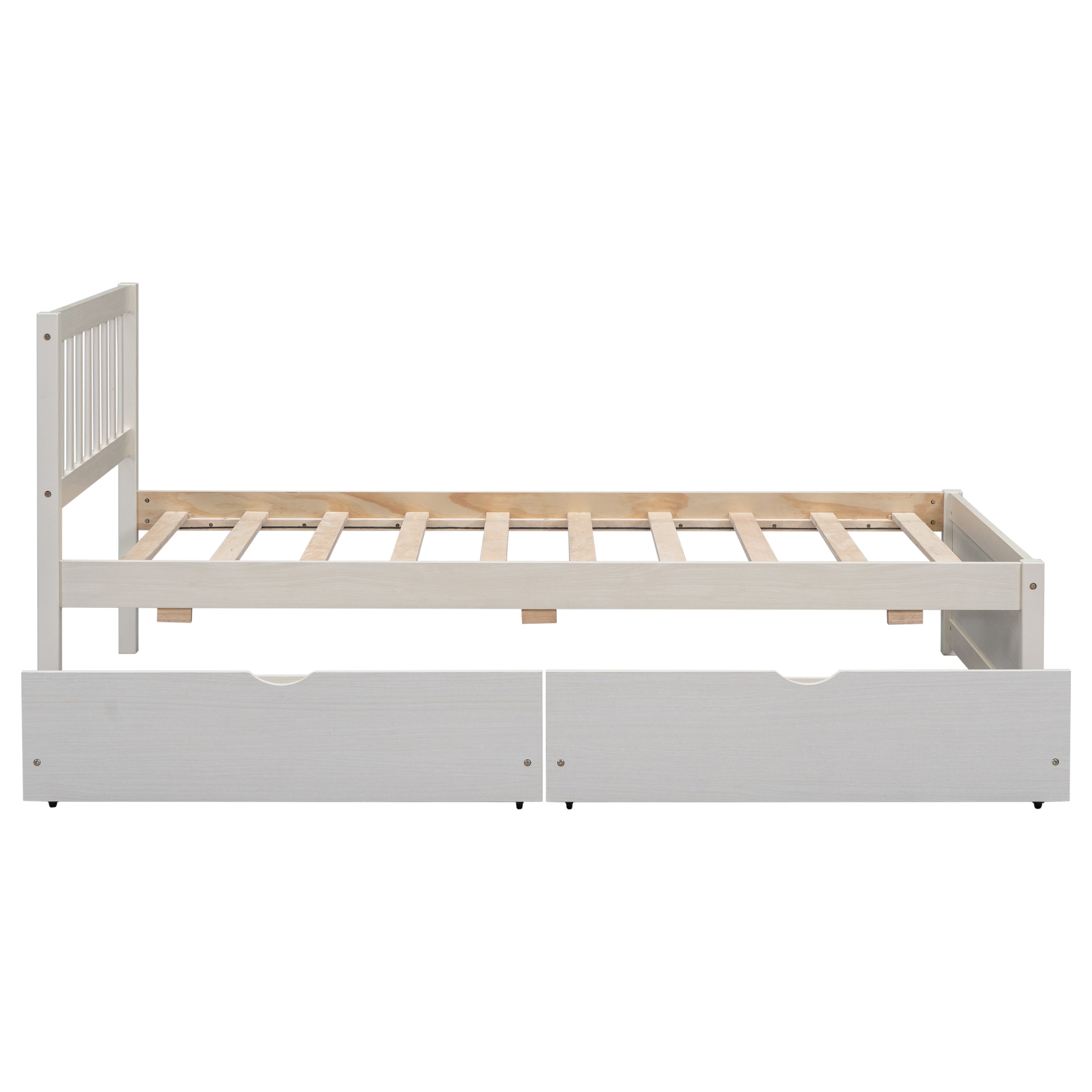 HAOYYE Modern Design Wooden Platform Bed with Two Drawers for White Washed Color Home Furniture Featuring Sturdy Heavy Duty Build, Space Saving Design, Easy Assembly, Durable Quality, Stylish Contemporary Aesthetic and Versatile for Any Living Space