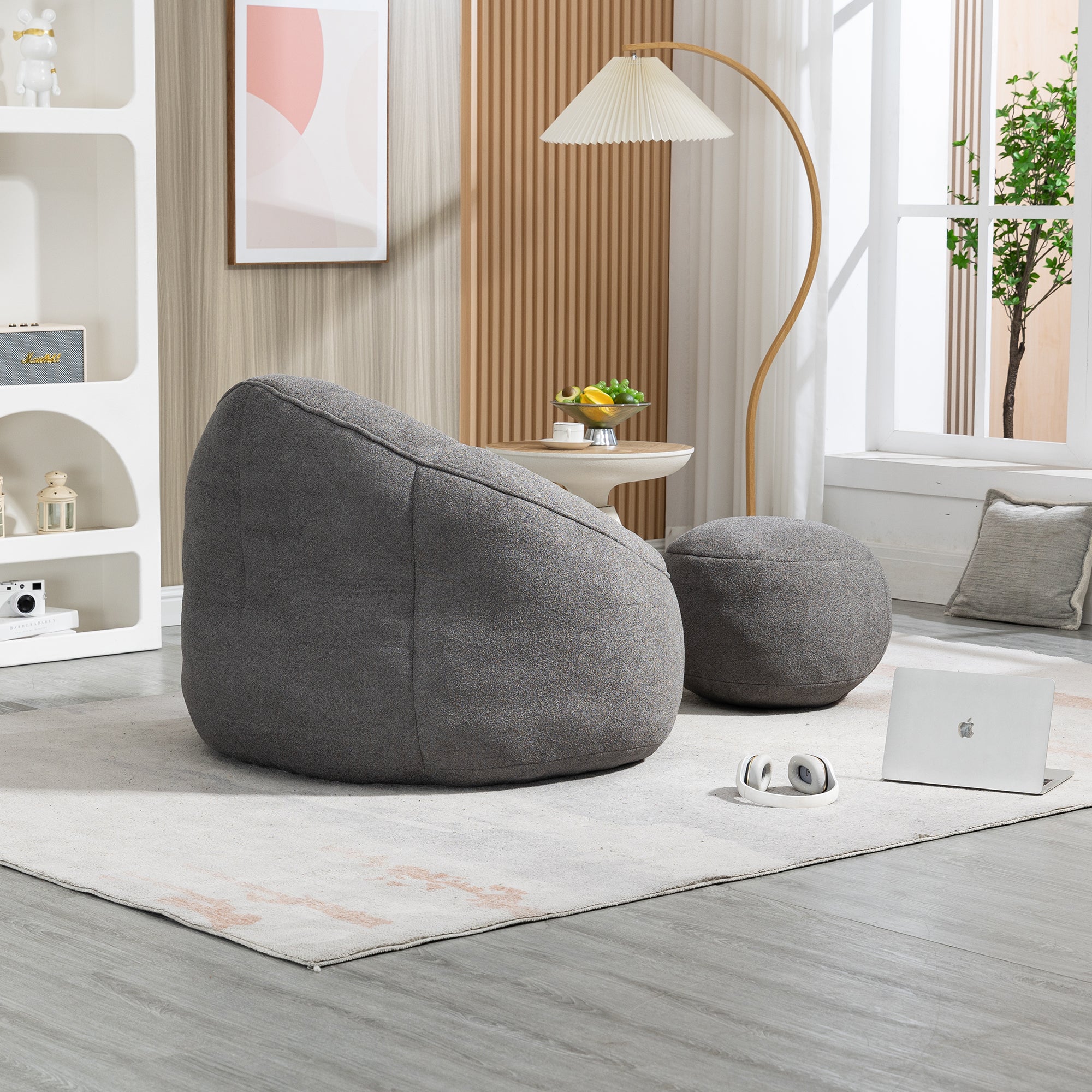 HAOYYE Bedding Bean Bag Sofa Chair with High-Pressure Foam Durable Comfortable Compressed Bean Bag Includes Footrest Sturdy Space-Saving Heavy Duty Modern Design for Adults