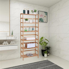 HAOYYE 100% Bamboo Bookshelf, Multi-Functional Adjustable 6-Layer Shelf for Living Room, Bedroom, Study, Office, Natural Wood, Eco-Friendly & Durable, Soft Cozy Warm Flannel Fleece Home Decor, Luxury Storage Solution