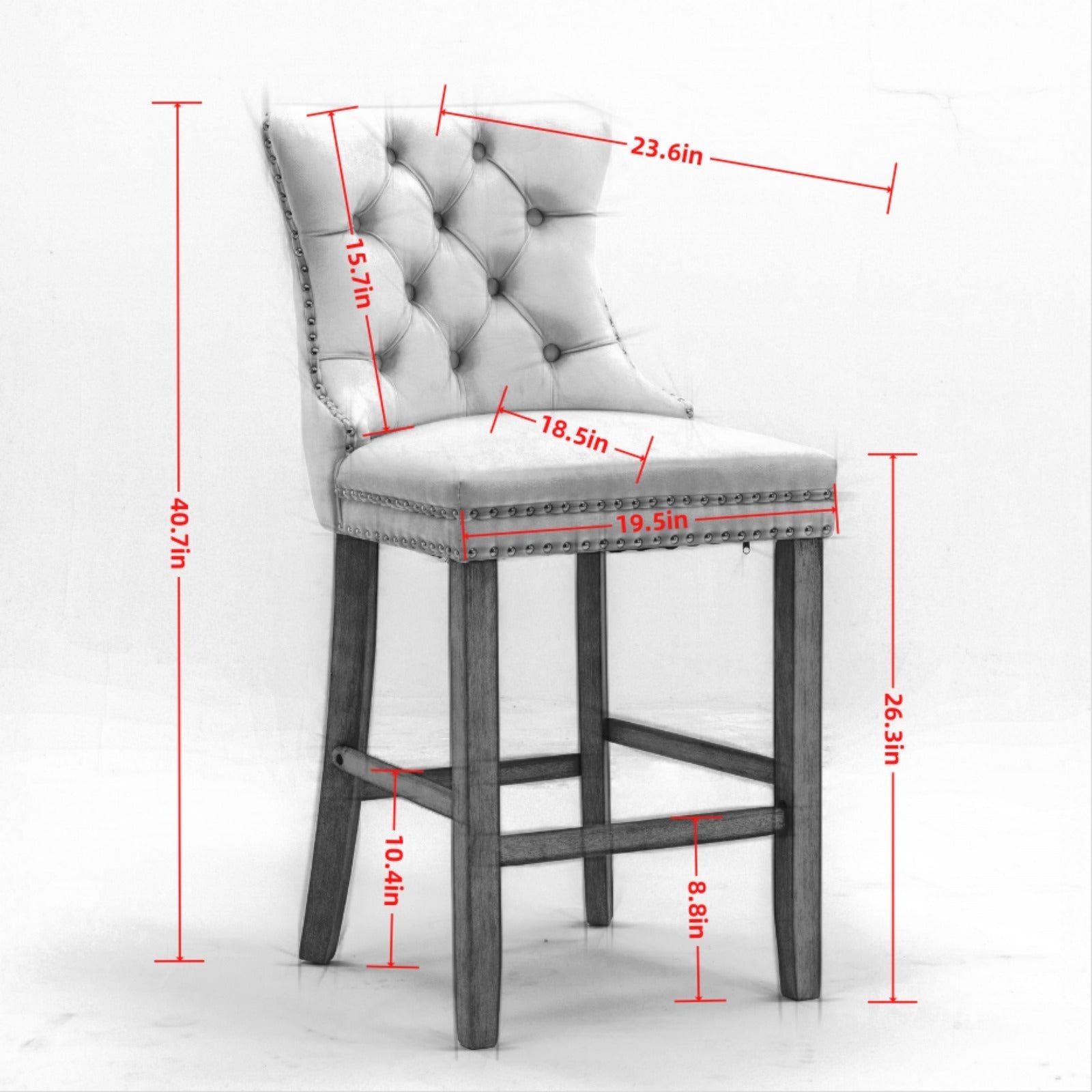 HAOYYE Contemporary Velvet Upholstered Barstools with Button Tufted Decoration and Wooden Legs, and Chrome Nailhead Trim, Leisure Style Bar Chairs,Bar stools, Set of 2 (Beige),SW2002BG Sturdy Space-Saving