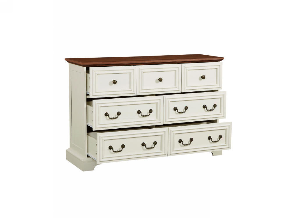 HAOYYE Farmhouse 7-Drawer Dresser With Rustic Natural Texture, Vintage Design Storage Chest, Organizer For Bedroom, Living Room, Hallway, Antique White Sturdy Space-Saving Furniture