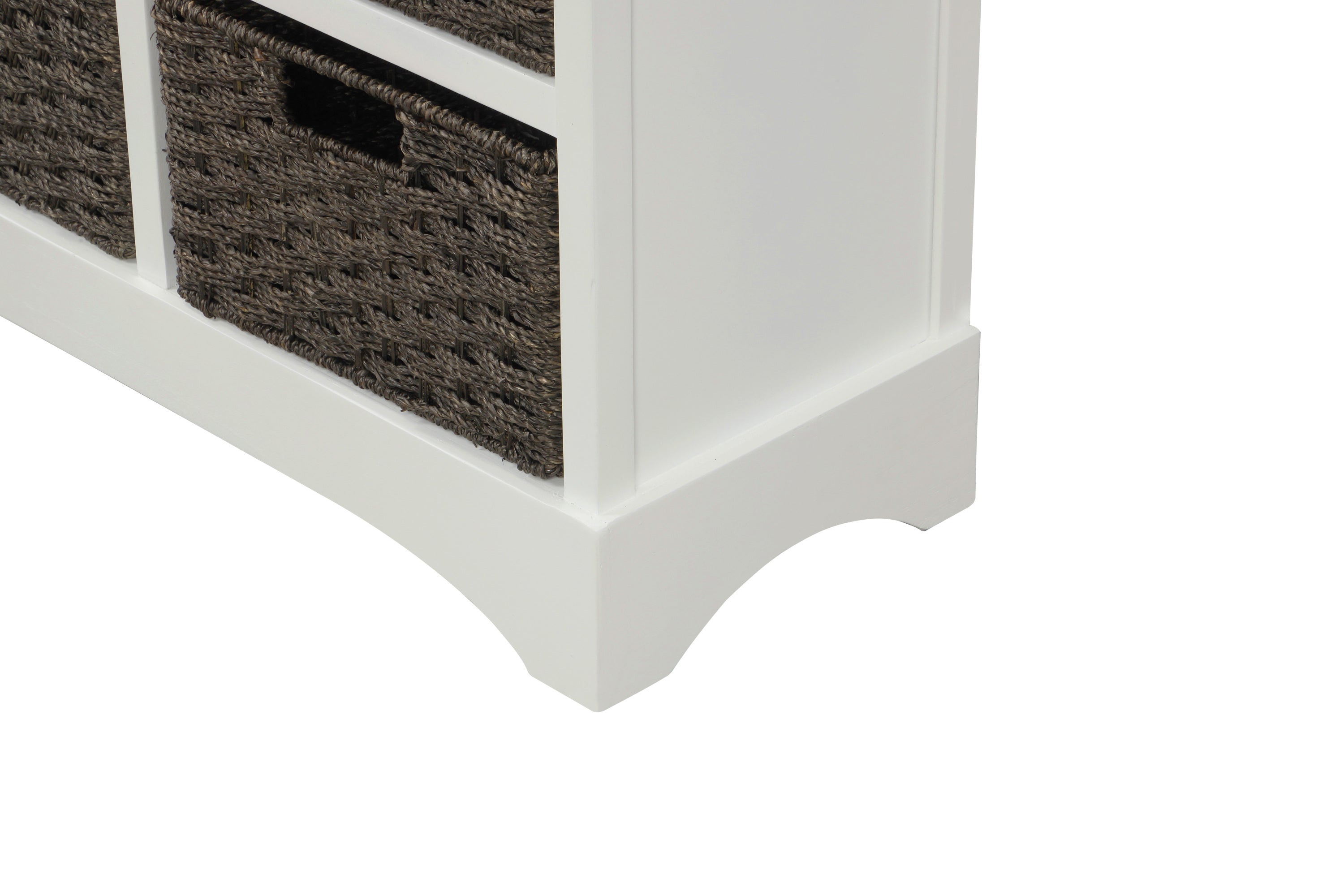 HAOYYE Rustic Storage Cabinet with Two Drawers and Four Classic Rattan Baskets for Dining Room or Living Room, White, Sturdy Space-Saving Design, Heavy Duty Construction, Easy Assembly, Durable and Stylish Home Furniture