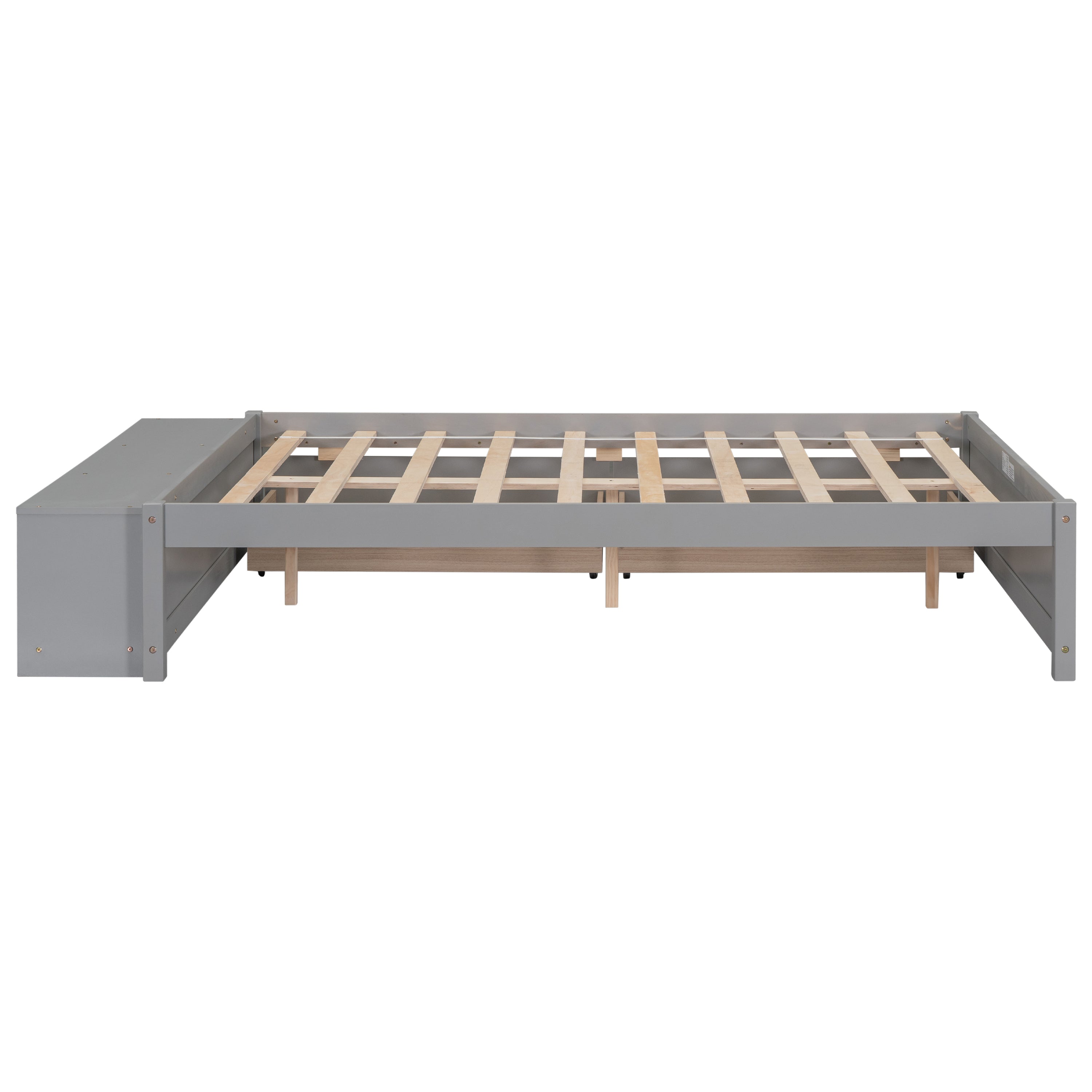 HAOYYE Full Size Bed with Storage Case, 2 Storage Drawers, Lengthwise Support Slat, Grey Heavy Duty Sturdy Bed Frame, Space-Saving Modern Design, Easy Assembly, Durable Stylish Home Furniture, Versatile Bedroom Storage Solution.