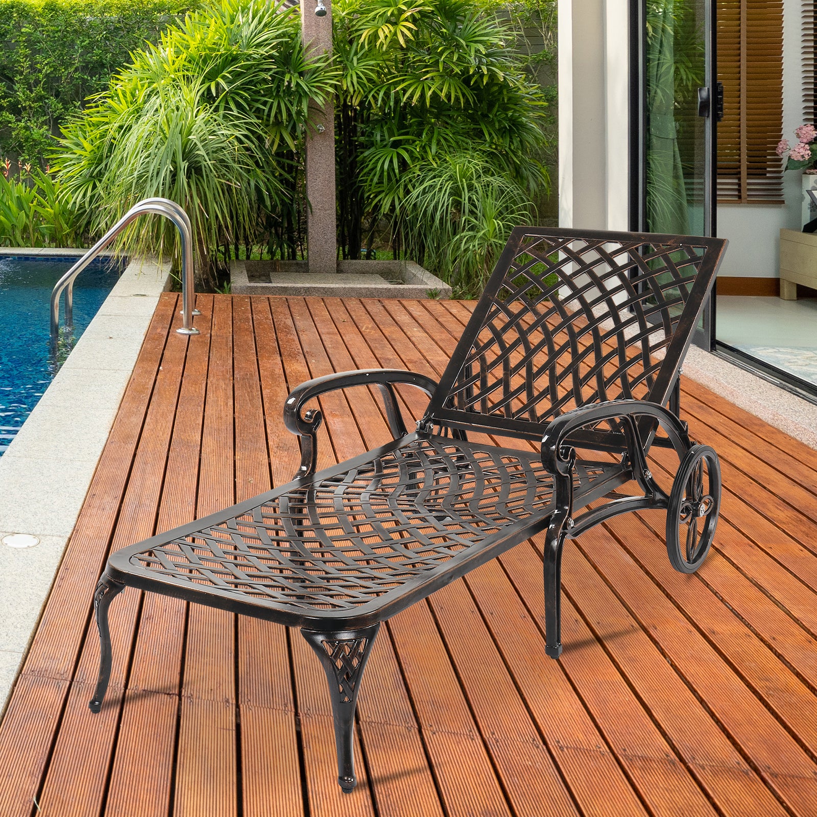 HAOYYE Adjustable Backrest Courtyard Cast Aluminum Lying Bed, Black, Sturdy Outdoor Lounge Chair for Relaxing, Perfect for Garden, Patio, or Backyard, Comfortable and Durable Design, Easy to Adjust for Ultimate Comfort
