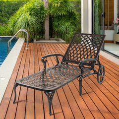 HAOYYE Adjustable Backrest Courtyard Cast Aluminum Lying Bed, Black, Sturdy Outdoor Lounge Chair for Relaxing, Perfect for Garden, Patio, or Backyard, Comfortable and Durable Design, Easy to Adjust for Ultimate Comfort